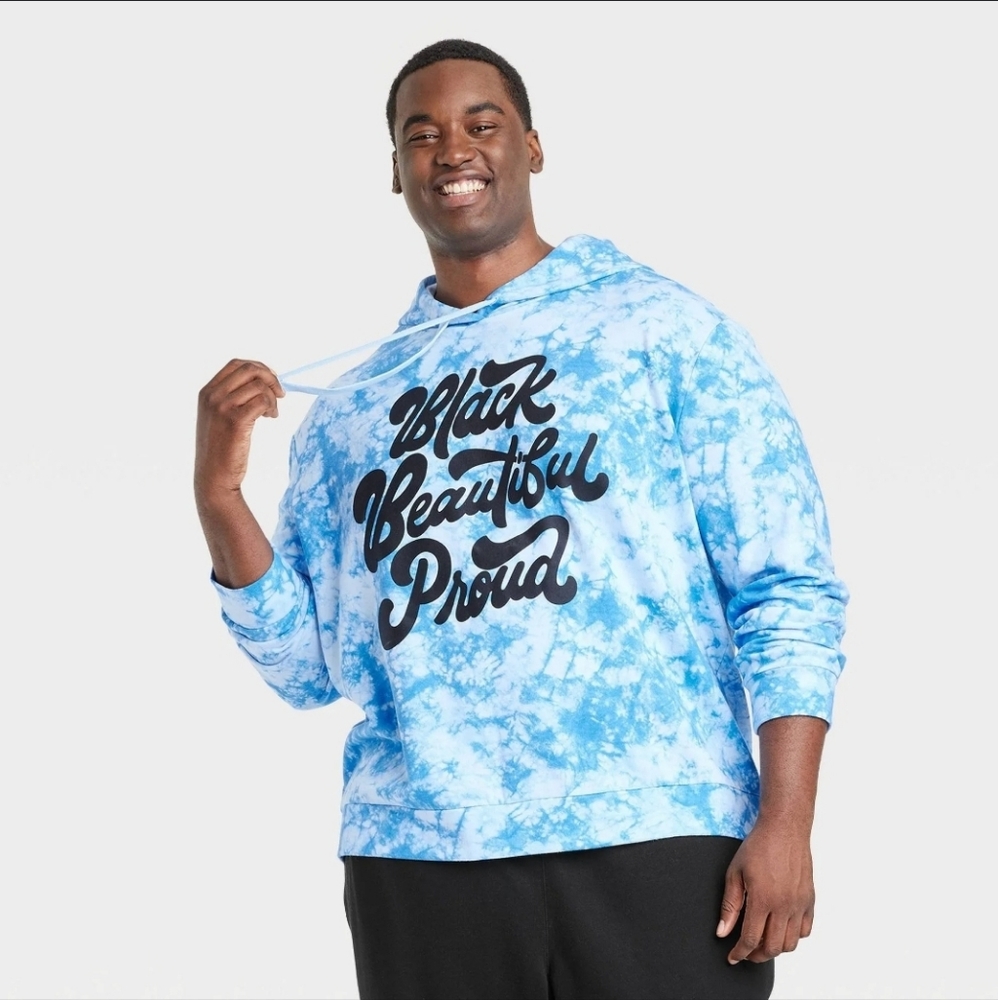 Black History Month Unisex Hoodie, "Black, Beautiful, Proud", Blue Tie-Dye, 2XL
